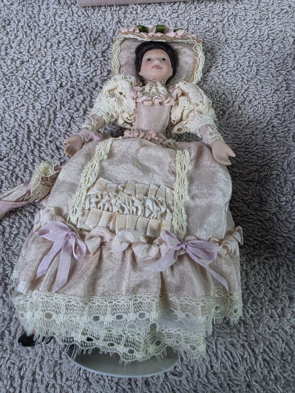 Decorative Porcelain Doll - Pink, Navy & Mauve Victorian Style Set